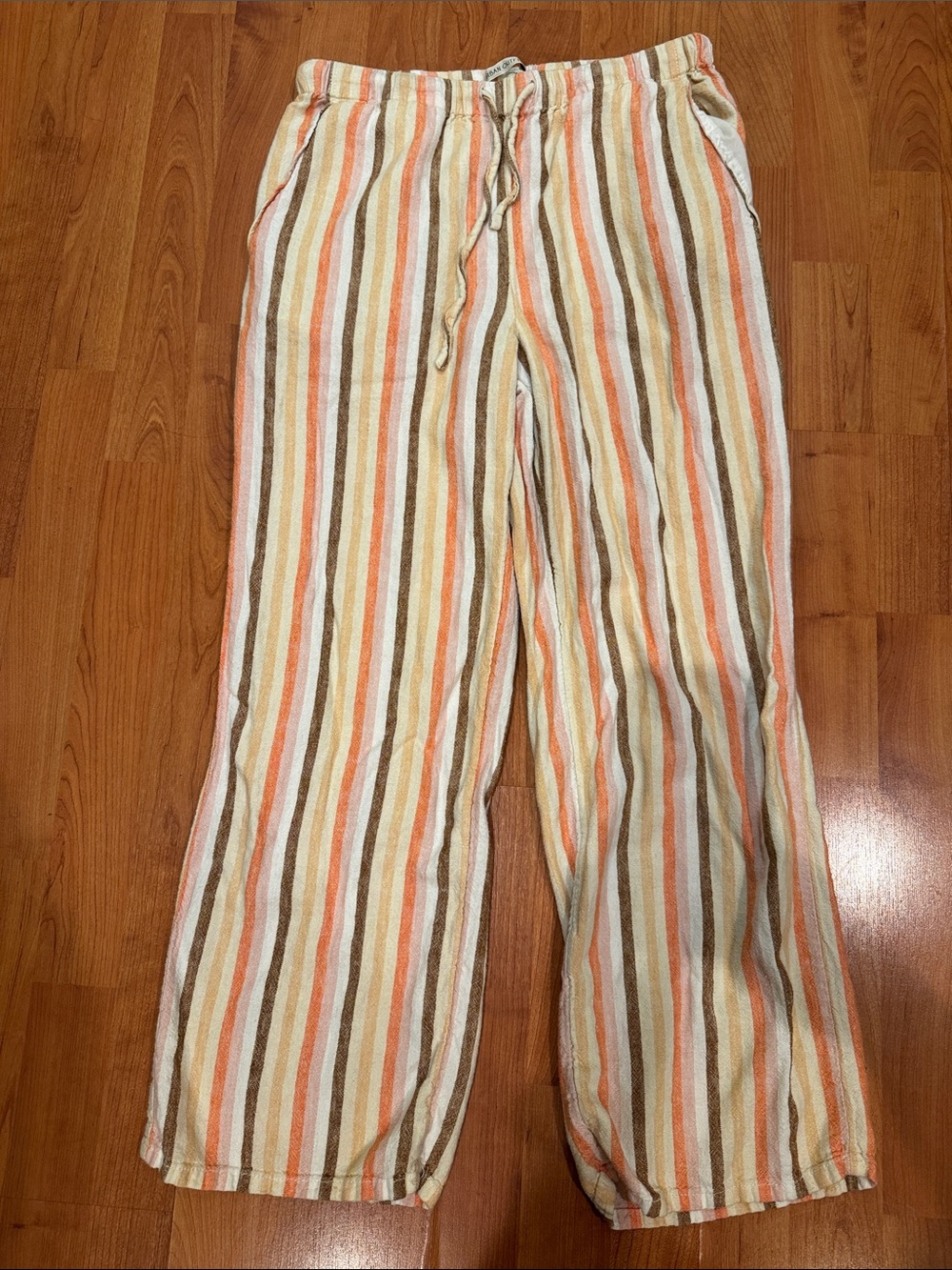 Urban Outfitters Striped Drawstring Lounge Pants in Cream, Orange & Brown